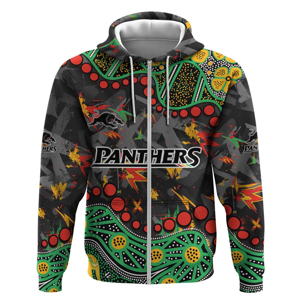 Personalized Penrith Panthers Zip Hoodie Aboriginal Pattern with Graffiti Style Design