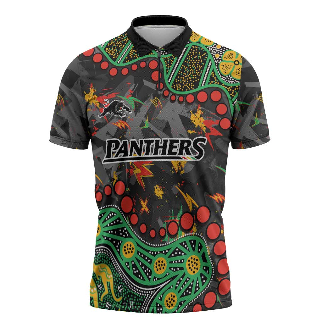 Personalized Penrith Panthers Zipper Polo Shirt Aboriginal Pattern with Graffiti Style Design