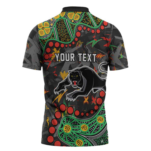 Personalized Penrith Panthers Zipper Polo Shirt Aboriginal Pattern with Graffiti Style Design