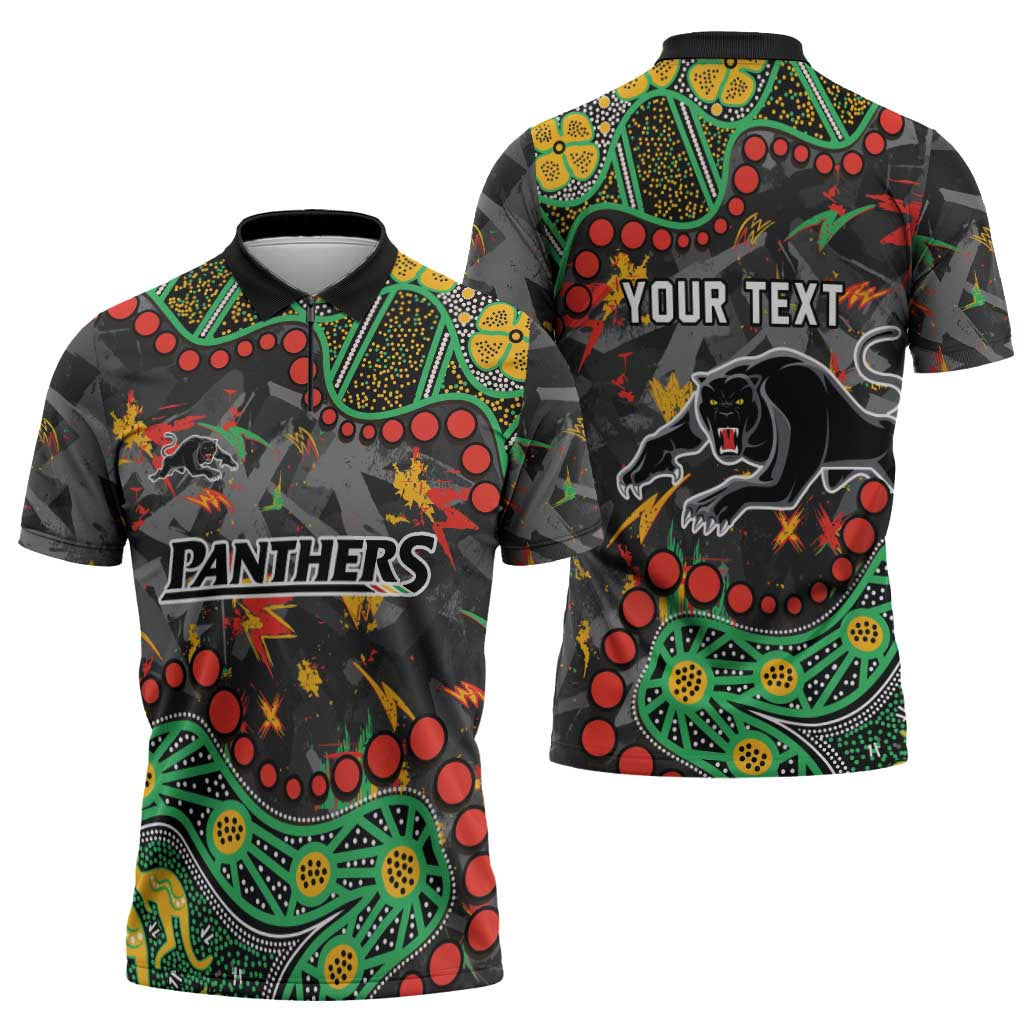 Personalized Penrith Panthers Zipper Polo Shirt Aboriginal Pattern with Graffiti Style Design