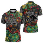 Personalized Penrith Panthers Zipper Polo Shirt Aboriginal Pattern with Graffiti Style Design