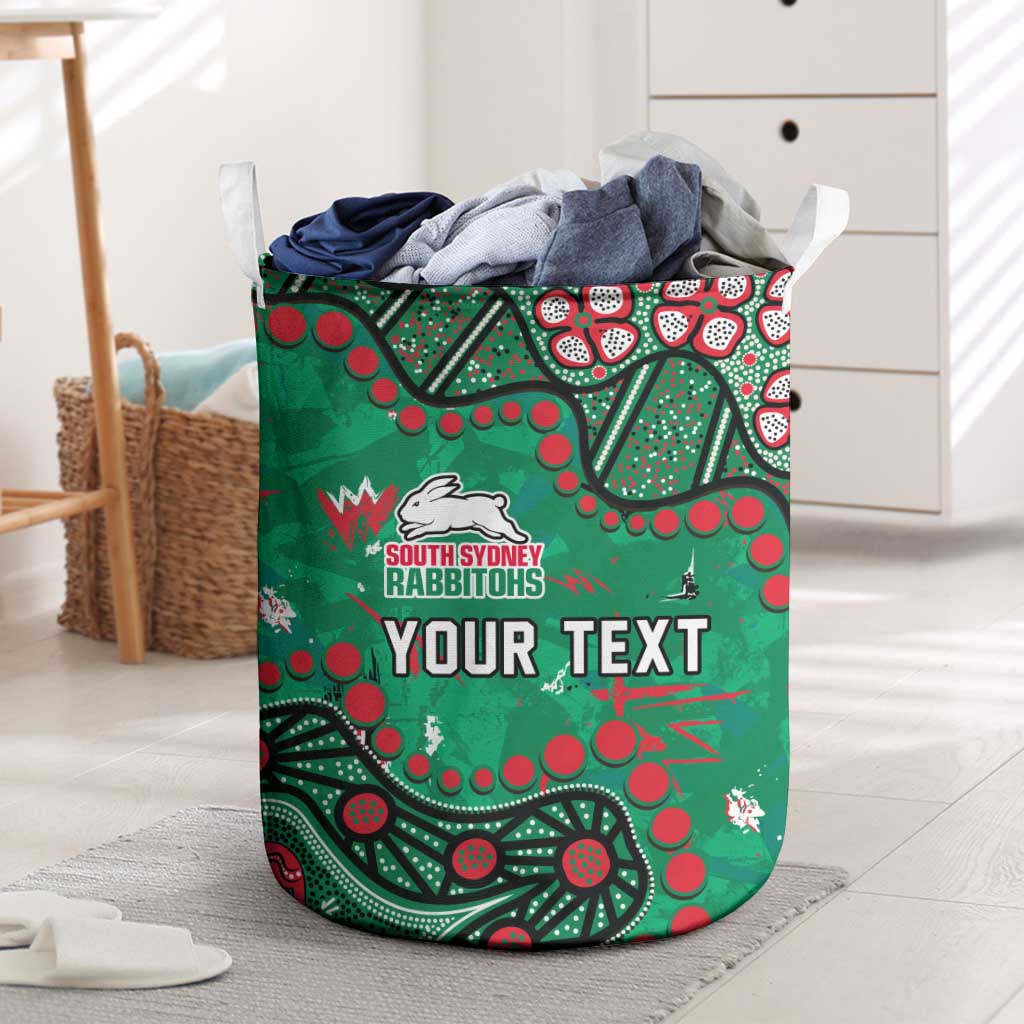 Personalized South Sydney Rabbitohs Laundry Basket Aboriginal Pattern with Graffiti Style Design