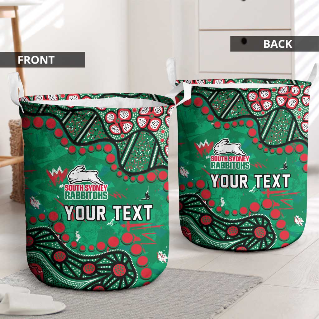 Personalized South Sydney Rabbitohs Laundry Basket Aboriginal Pattern with Graffiti Style Design