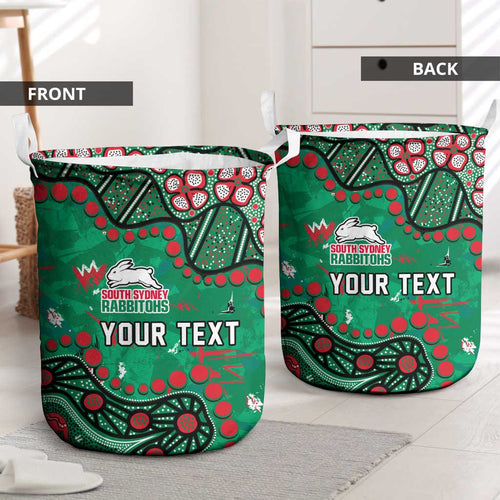 Personalized South Sydney Rabbitohs Laundry Basket Aboriginal Pattern with Graffiti Style Design
