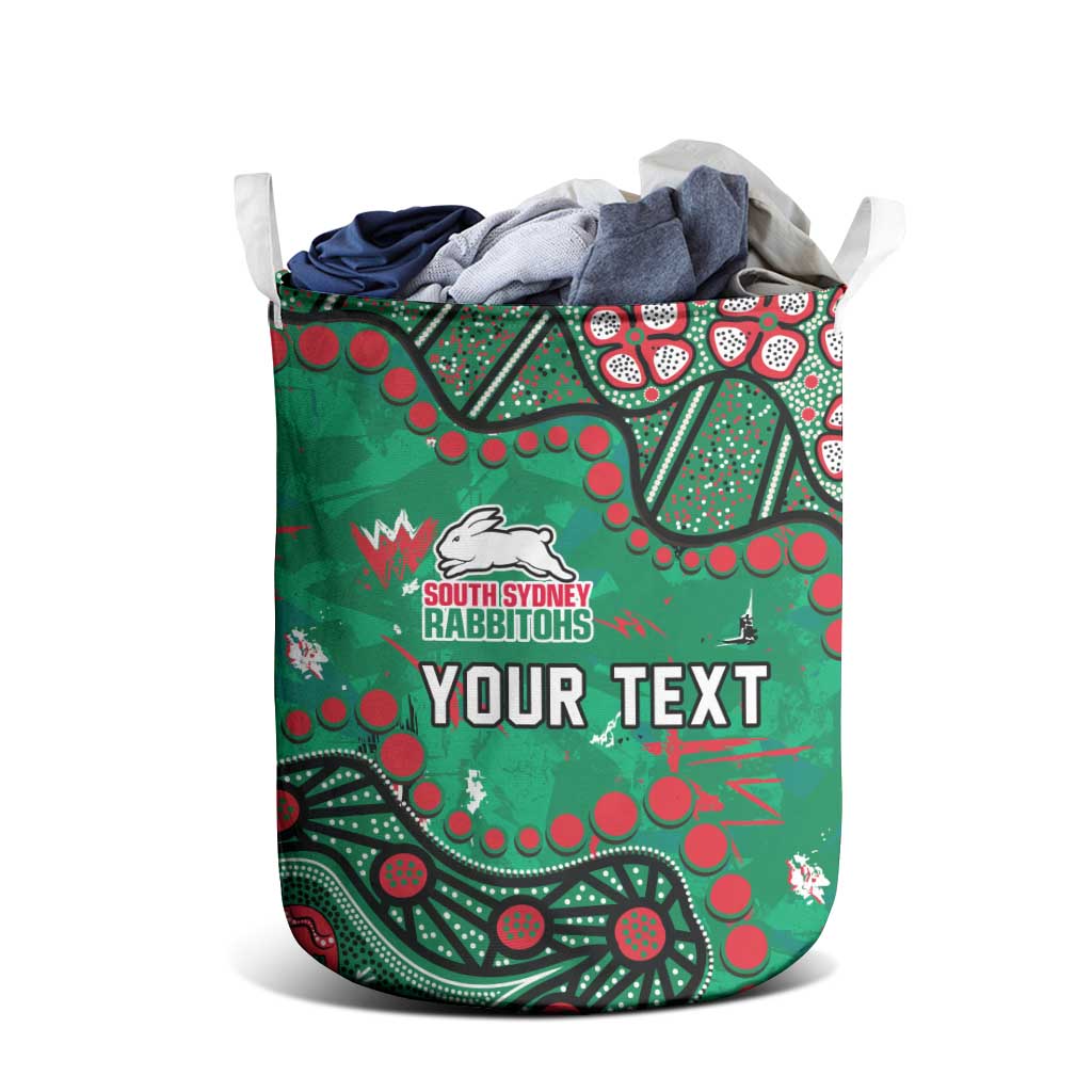 Personalized South Sydney Rabbitohs Laundry Basket Aboriginal Pattern with Graffiti Style Design