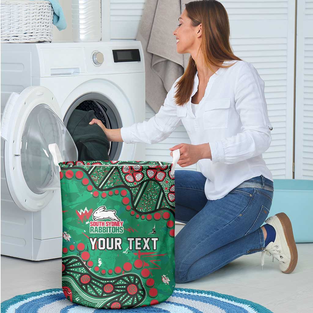 Personalized South Sydney Rabbitohs Laundry Basket Aboriginal Pattern with Graffiti Style Design