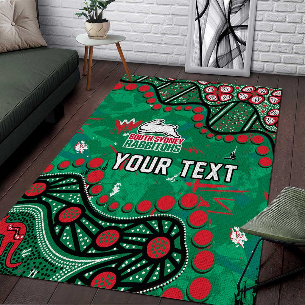 Personalized South Sydney Rabbitohs Area Rug Aboriginal Pattern with Graffiti Style Design