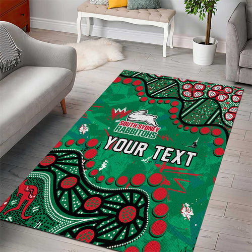 Personalized South Sydney Rabbitohs Area Rug Aboriginal Pattern with Graffiti Style Design