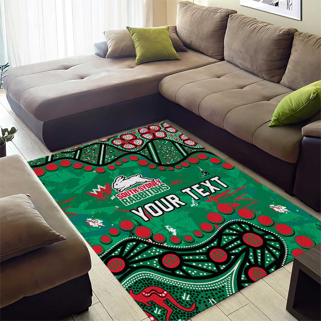 Personalized South Sydney Rabbitohs Area Rug Aboriginal Pattern with Graffiti Style Design