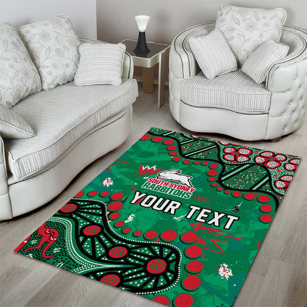 Personalized South Sydney Rabbitohs Area Rug Aboriginal Pattern with Graffiti Style Design