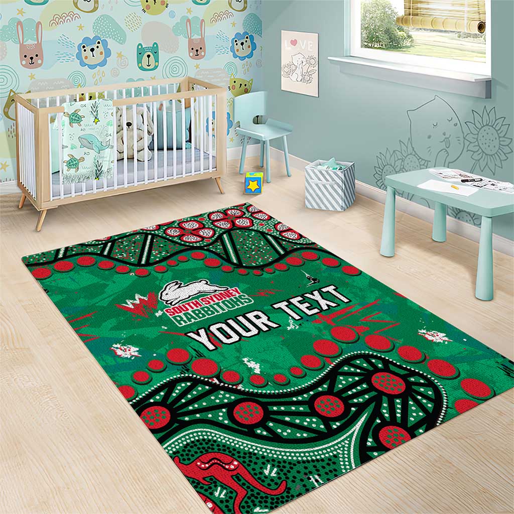 Personalized South Sydney Rabbitohs Area Rug Aboriginal Pattern with Graffiti Style Design