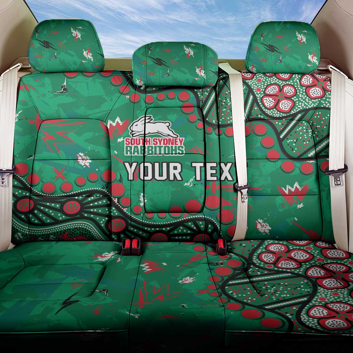 Personalized South Sydney Rabbitohs Back Car Seat Cover Aboriginal Pattern with Graffiti Style Design