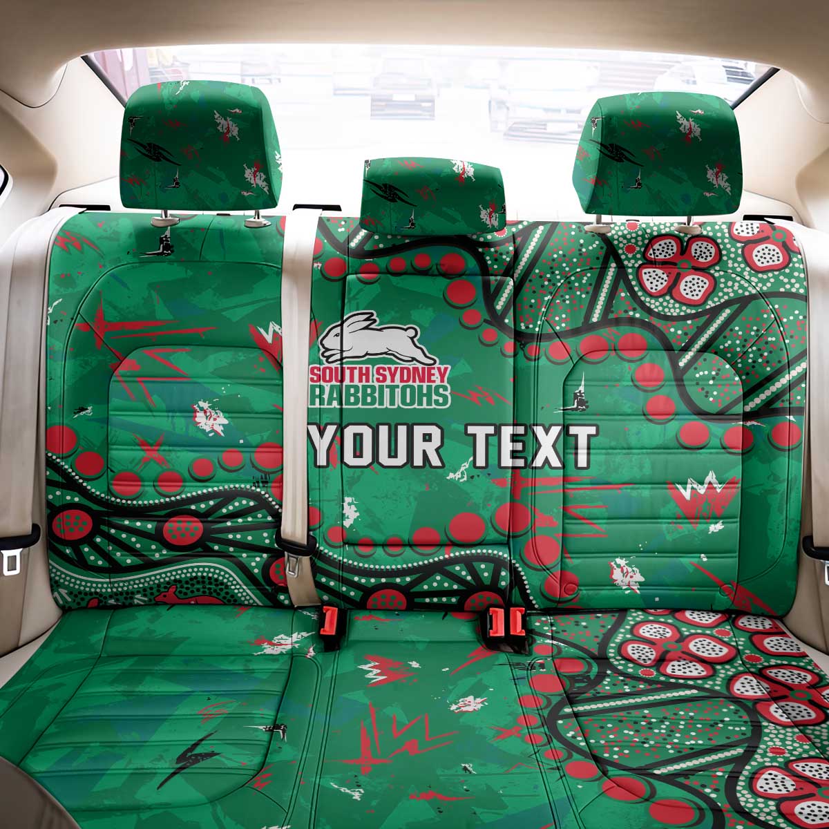 Personalized South Sydney Rabbitohs Back Car Seat Cover Aboriginal Pattern with Graffiti Style Design