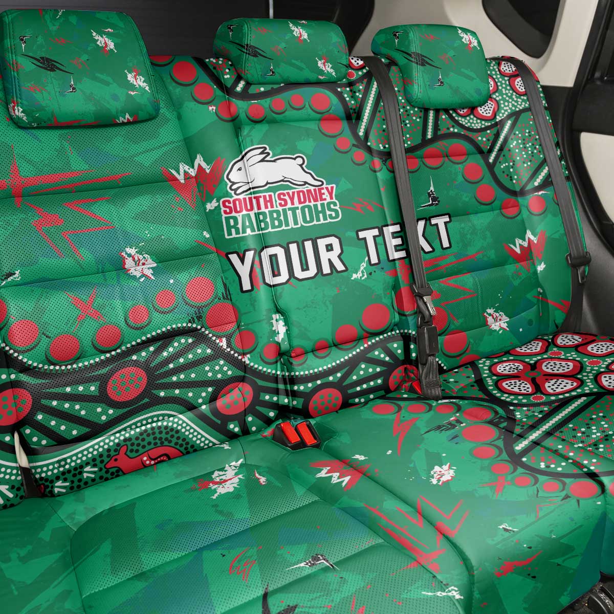 Personalized South Sydney Rabbitohs Back Car Seat Cover Aboriginal Pattern with Graffiti Style Design