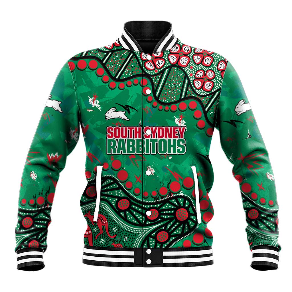 Personalized South Sydney Rabbitohs Baseball Jacket Aboriginal Pattern with Graffiti Style Design