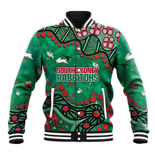 Personalized South Sydney Rabbitohs Baseball Jacket Aboriginal Pattern with Graffiti Style Design