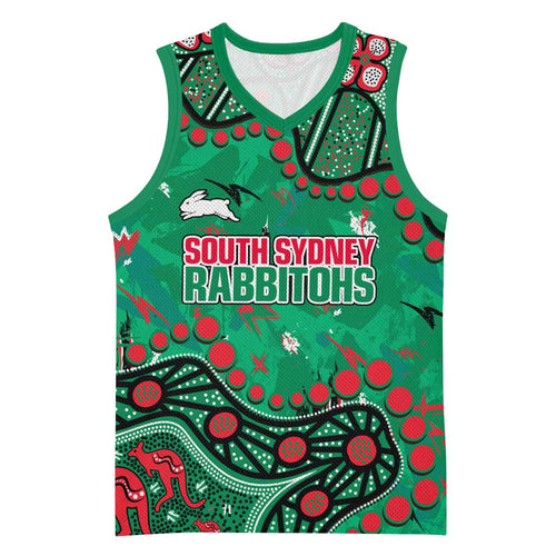 Personalized South Sydney Rabbitohs Basketball Jersey Aboriginal Pattern with Graffiti Style Design
