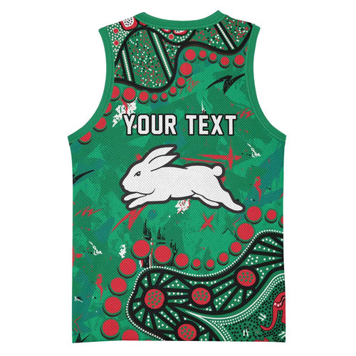 Personalized South Sydney Rabbitohs Basketball Jersey Aboriginal Pattern with Graffiti Style Design