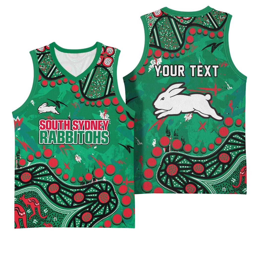 Personalized South Sydney Rabbitohs Basketball Jersey Aboriginal Pattern with Graffiti Style Design