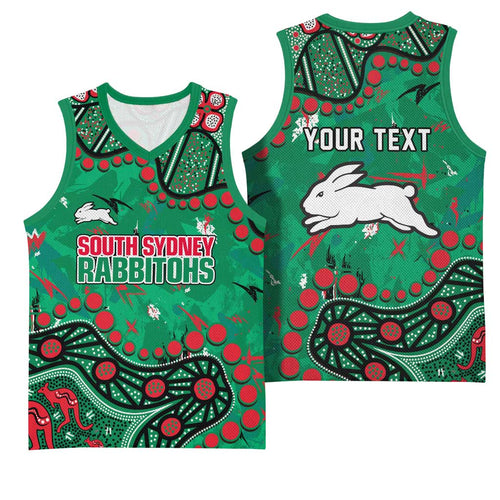 Personalized South Sydney Rabbitohs Basketball Jersey Aboriginal Pattern with Graffiti Style Design