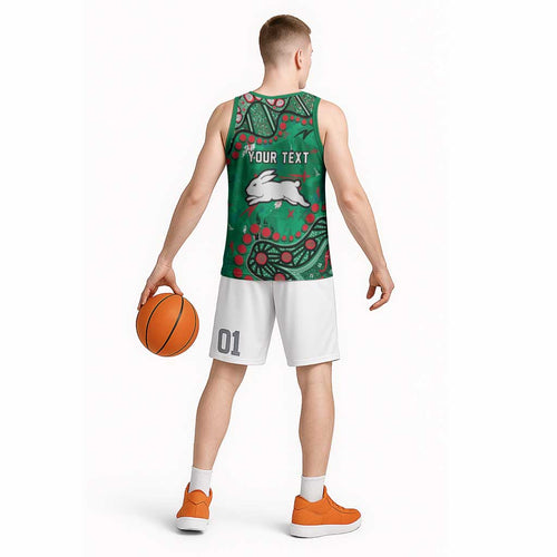 Personalized South Sydney Rabbitohs Basketball Jersey Aboriginal Pattern with Graffiti Style Design