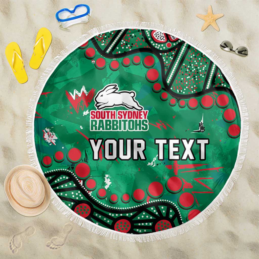 Personalized South Sydney Rabbitohs Beach Blanket Aboriginal Pattern with Graffiti Style Design