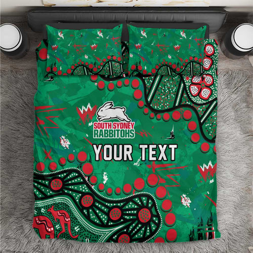 Personalized South Sydney Rabbitohs Bedding Set Aboriginal Pattern with Graffiti Style Design