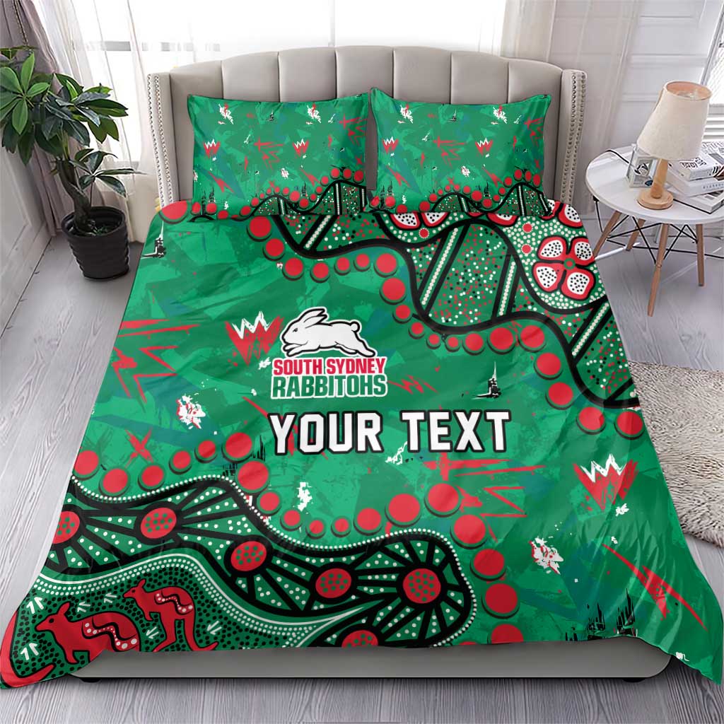 Personalized South Sydney Rabbitohs Bedding Set Aboriginal Pattern with Graffiti Style Design