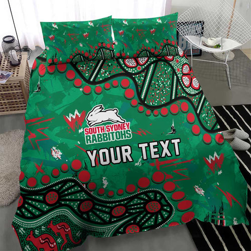 Personalized South Sydney Rabbitohs Bedding Set Aboriginal Pattern with Graffiti Style Design