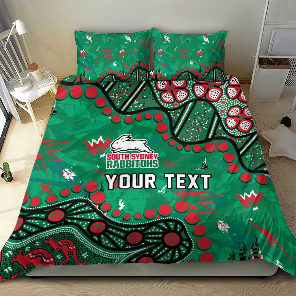 Personalized South Sydney Rabbitohs Bedding Set Aboriginal Pattern with Graffiti Style Design
