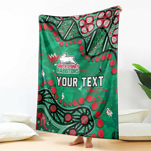 Personalized South Sydney Rabbitohs Blanket Aboriginal Pattern with Graffiti Style Design