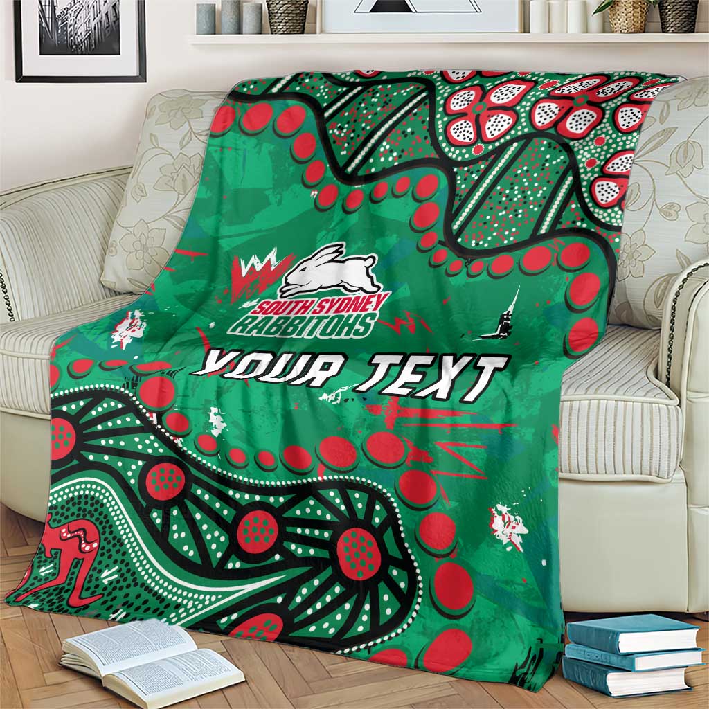 Personalized South Sydney Rabbitohs Blanket Aboriginal Pattern with Graffiti Style Design