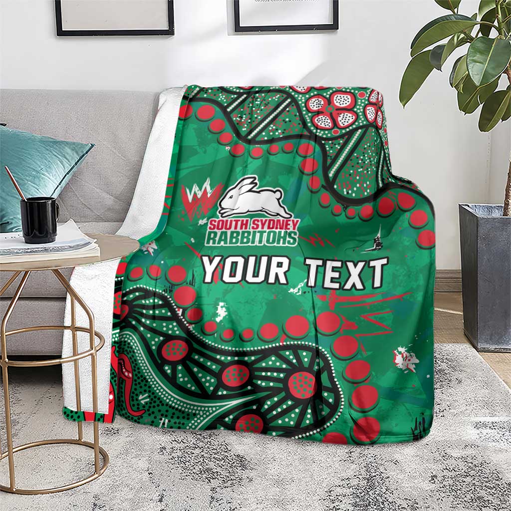 Personalized South Sydney Rabbitohs Blanket Aboriginal Pattern with Graffiti Style Design