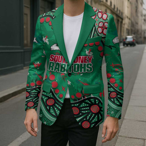 Personalized South Sydney Rabbitohs Blazer Aboriginal Pattern with Graffiti Style Design
