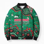 Personalized South Sydney Rabbitohs Bomber Puffer Jacket Aboriginal Pattern with Graffiti Style Design