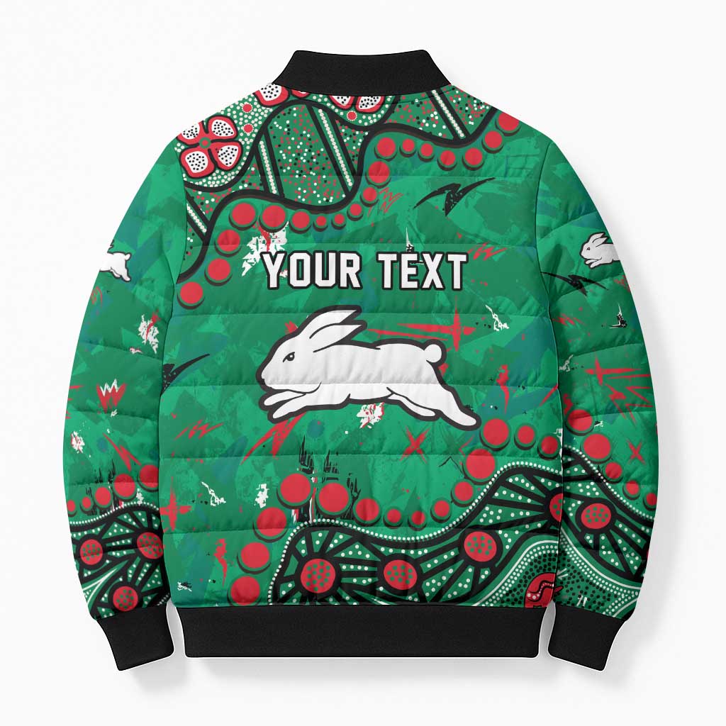 Personalized South Sydney Rabbitohs Bomber Puffer Jacket Aboriginal Pattern with Graffiti Style Design