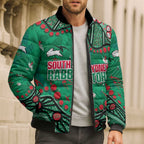 Personalized South Sydney Rabbitohs Bomber Puffer Jacket Aboriginal Pattern with Graffiti Style Design