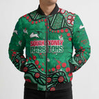 Personalized South Sydney Rabbitohs Bomber Puffer Jacket Aboriginal Pattern with Graffiti Style Design