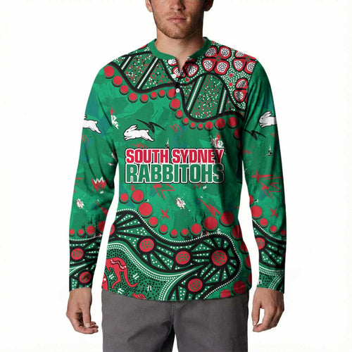 Personalized South Sydney Rabbitohs Button Sweatshirt Aboriginal Pattern with Graffiti Style Design