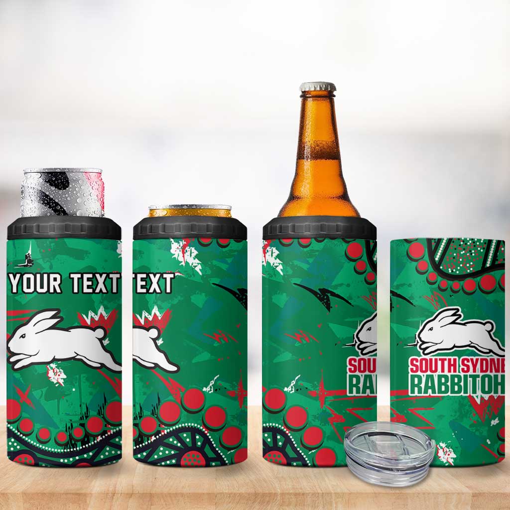 Personalized South Sydney Rabbitohs 4 in 1 Can Cooler Tumbler Aboriginal Pattern with Graffiti Style Design