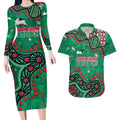 Personalized South Sydney Rabbitohs Couples Matching Long Sleeve Bodycon Dress and Hawaiian Shirt Aboriginal Pattern with Graffiti Style Design