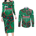 Personalized South Sydney Rabbitohs Couples Matching Long Sleeve Bodycon Dress and Long Sleeve Button Shirt Aboriginal Pattern with Graffiti Style Design