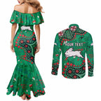 Personalized South Sydney Rabbitohs Couples Matching Mermaid Dress and Long Sleeve Button Shirt Aboriginal Pattern with Graffiti Style Design