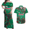 Personalized South Sydney Rabbitohs Couples Matching Off Shoulder Maxi Dress and Hawaiian Shirt Aboriginal Pattern with Graffiti Style Design