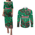 Personalized South Sydney Rabbitohs Couples Matching Puletasi and Long Sleeve Button Shirt Aboriginal Pattern with Graffiti Style Design