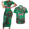 Personalized South Sydney Rabbitohs Couples Matching Short Sleeve Bodycon Dress and Hawaiian Shirt Aboriginal Pattern with Graffiti Style Design