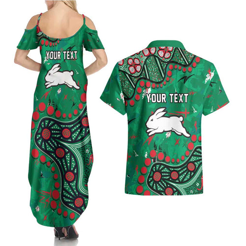 Personalized South Sydney Rabbitohs Couples Matching Summer Maxi Dress and Hawaiian Shirt Aboriginal Pattern with Graffiti Style Design