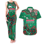 Personalized South Sydney Rabbitohs Couples Matching Tank Maxi Dress and Hawaiian Shirt Aboriginal Pattern with Graffiti Style Design