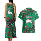 Personalized South Sydney Rabbitohs Couples Matching Tank Maxi Dress and Hawaiian Shirt Aboriginal Pattern with Graffiti Style Design