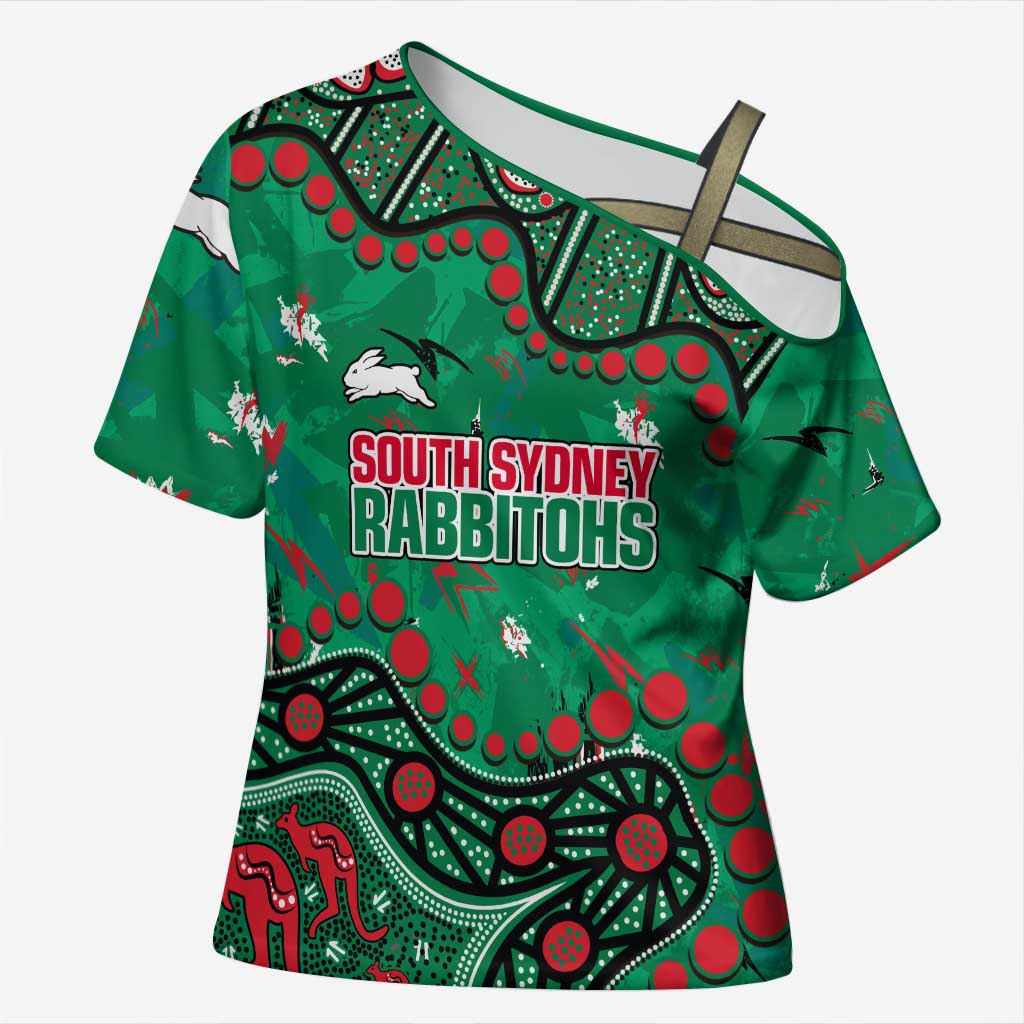 Personalized South Sydney Rabbitohs Cross Shoulder Shirt Aboriginal Pattern with Graffiti Style Design